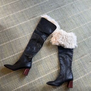 Helmut Lang Black and Cream Over the Knee Boots